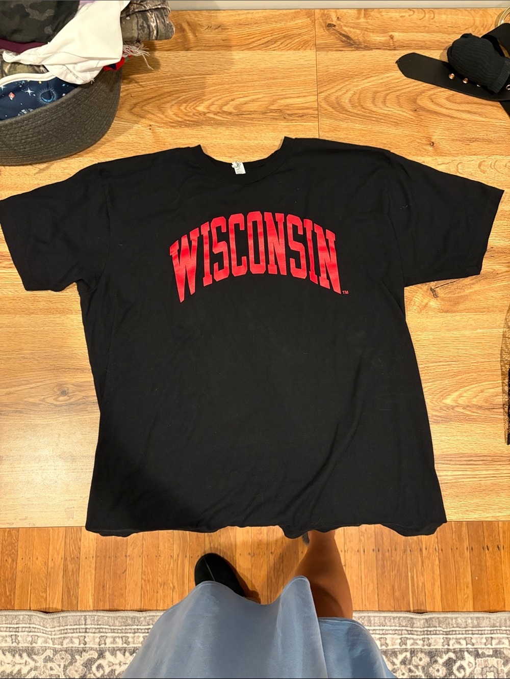 Source Unknown Black Short Sleeve Tee with Red WISCONSIN Arch